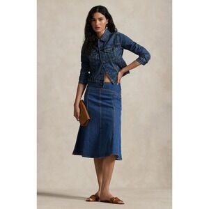 Lauren Ralph Lauren Denim A-Line Skirt Women's 16 Medium Wash Cotton EUC